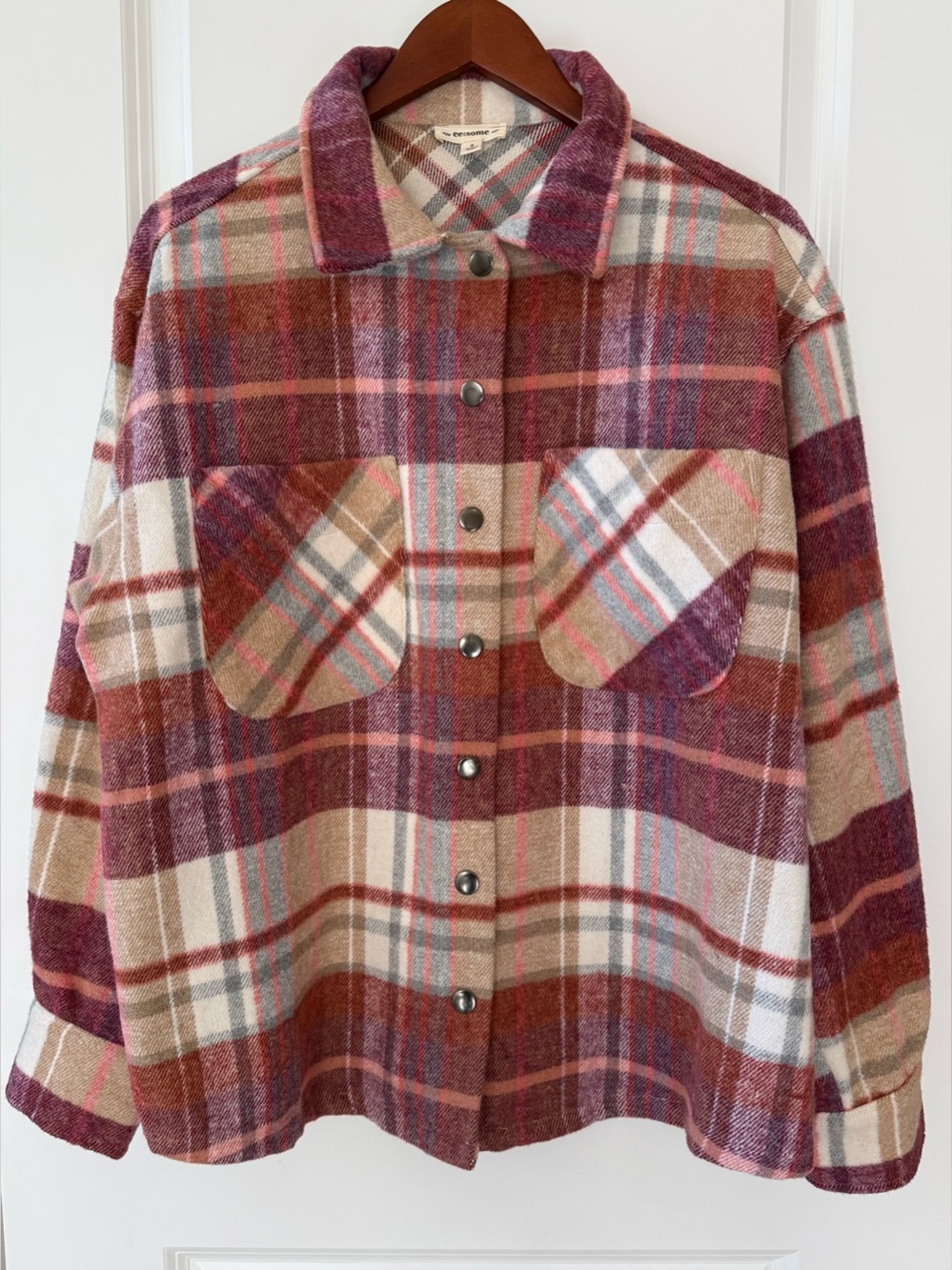 ee:some Oversized Snap Front Flannel Shirt Jacket, Small